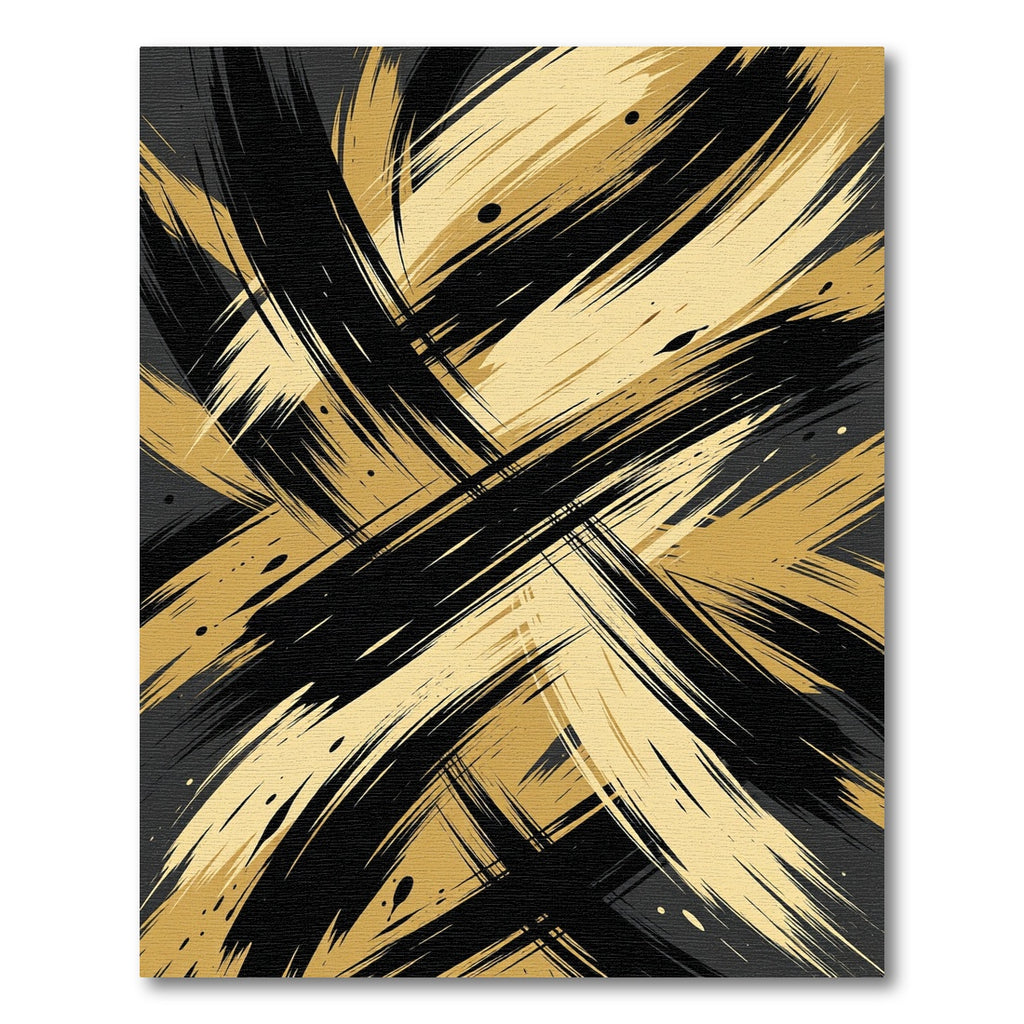 Bold Gold and Black Abstract Stroke Rug