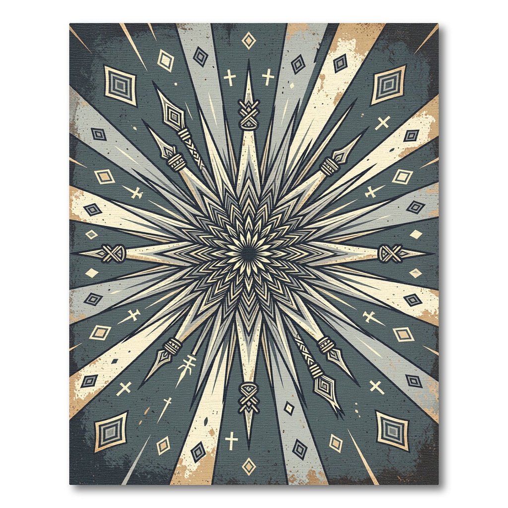 Vintage Slate Geometric Starburst Compass Rug