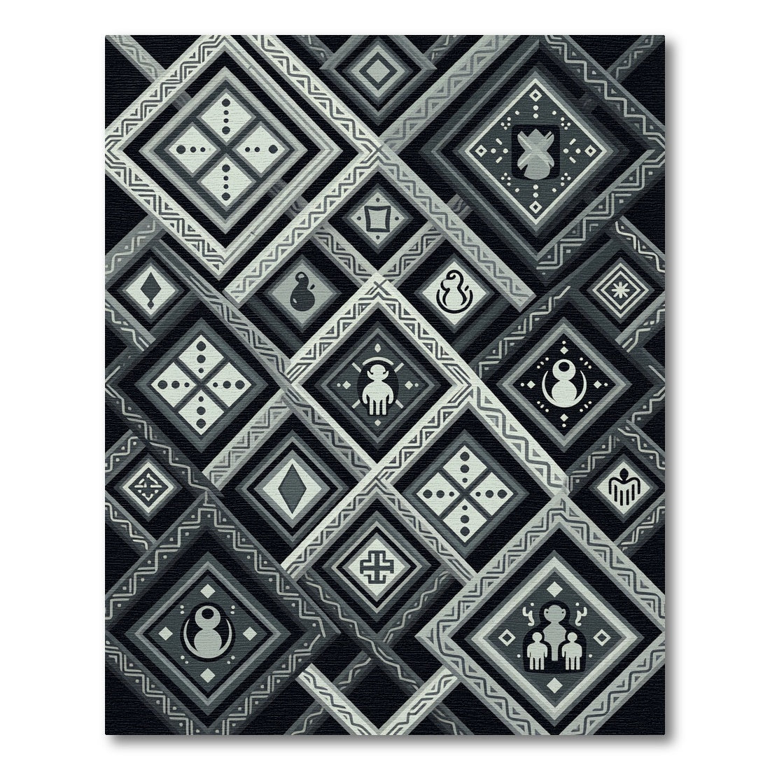Monochromatic Geometric Diamond Folk Wall Art Rug
