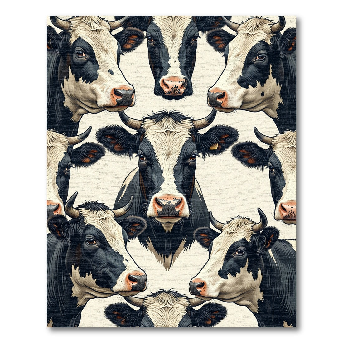Monochrome Holstein Cow Head Farmhouse Illustration Rug