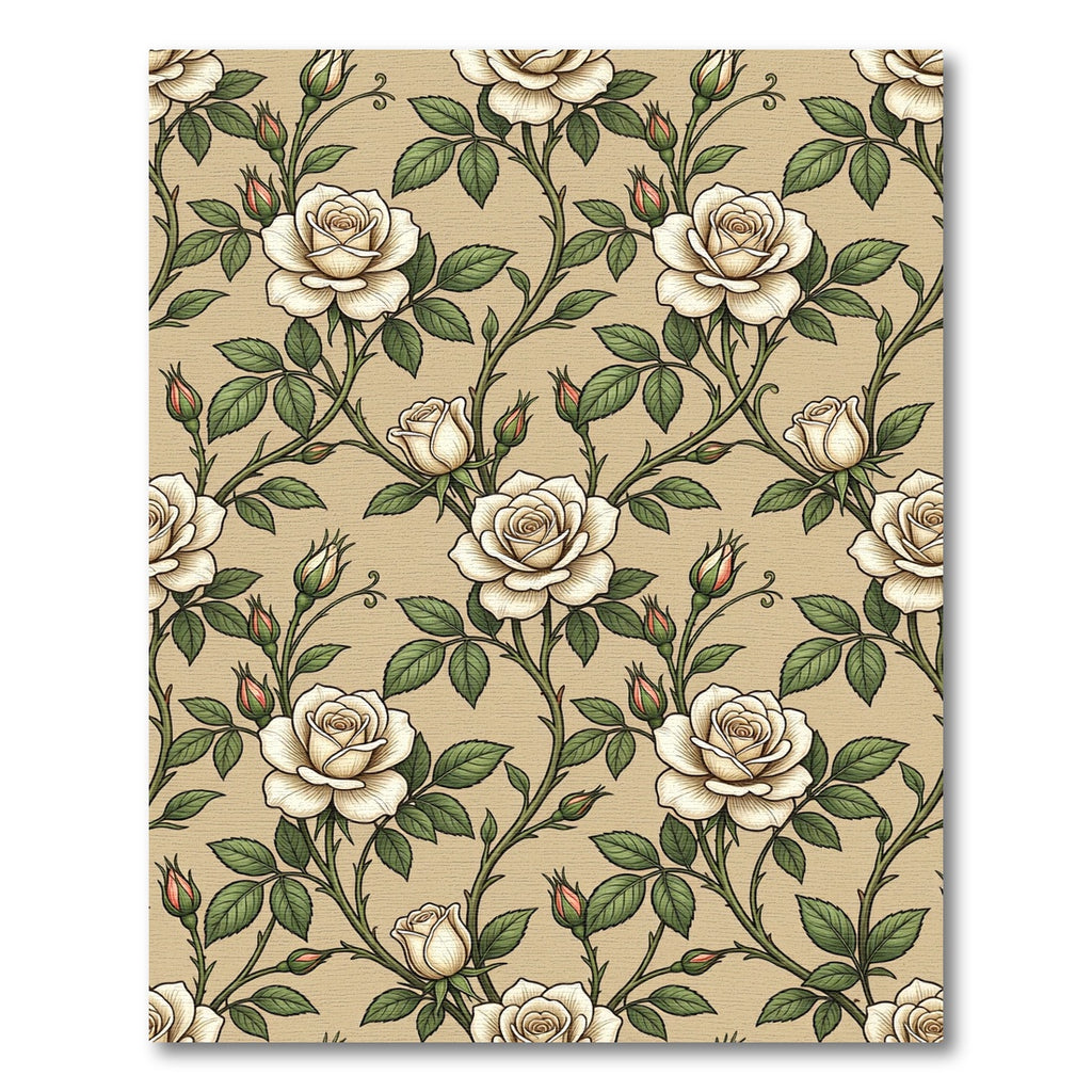 Cream Rose Vine Botanical Pattern Rug