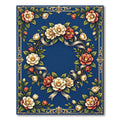 Elegant Navy Blue Camellia Floral Wreath Rug