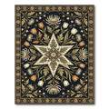 Floral Star Gold Black Botanical Art Rug