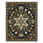 Floral Star Gold Black Botanical Art Rug