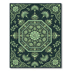 Emerald Green Floral Octagon Crest Rug