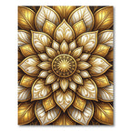 Golden White Detailed Floral Mandala Rug