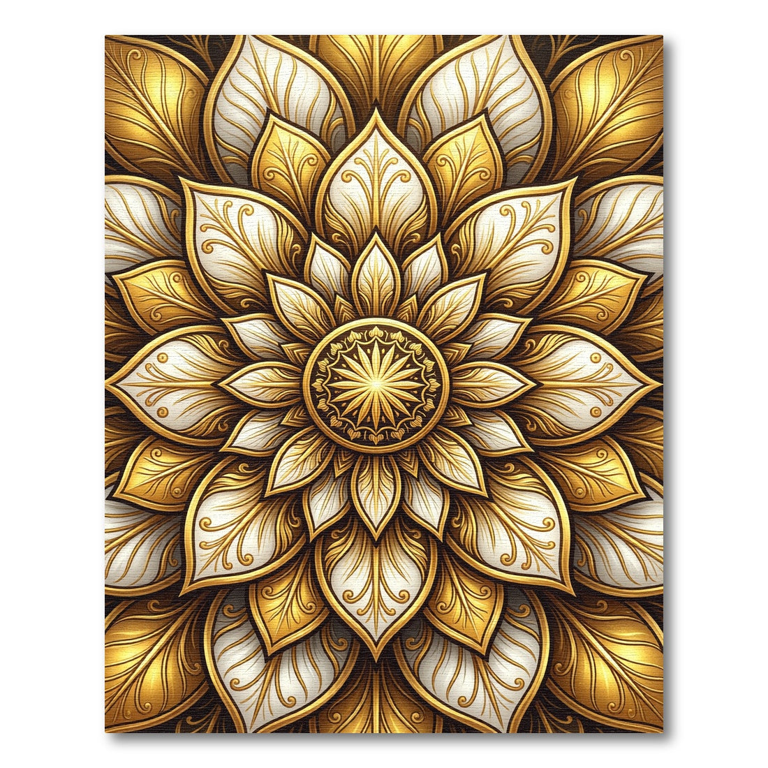 Golden White Detailed Floral Mandala Rug