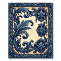 Elegant Navy Blue Acanthus Scroll Damask Rug