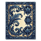 Elegant Navy Blue Acanthus Scroll Damask Rug