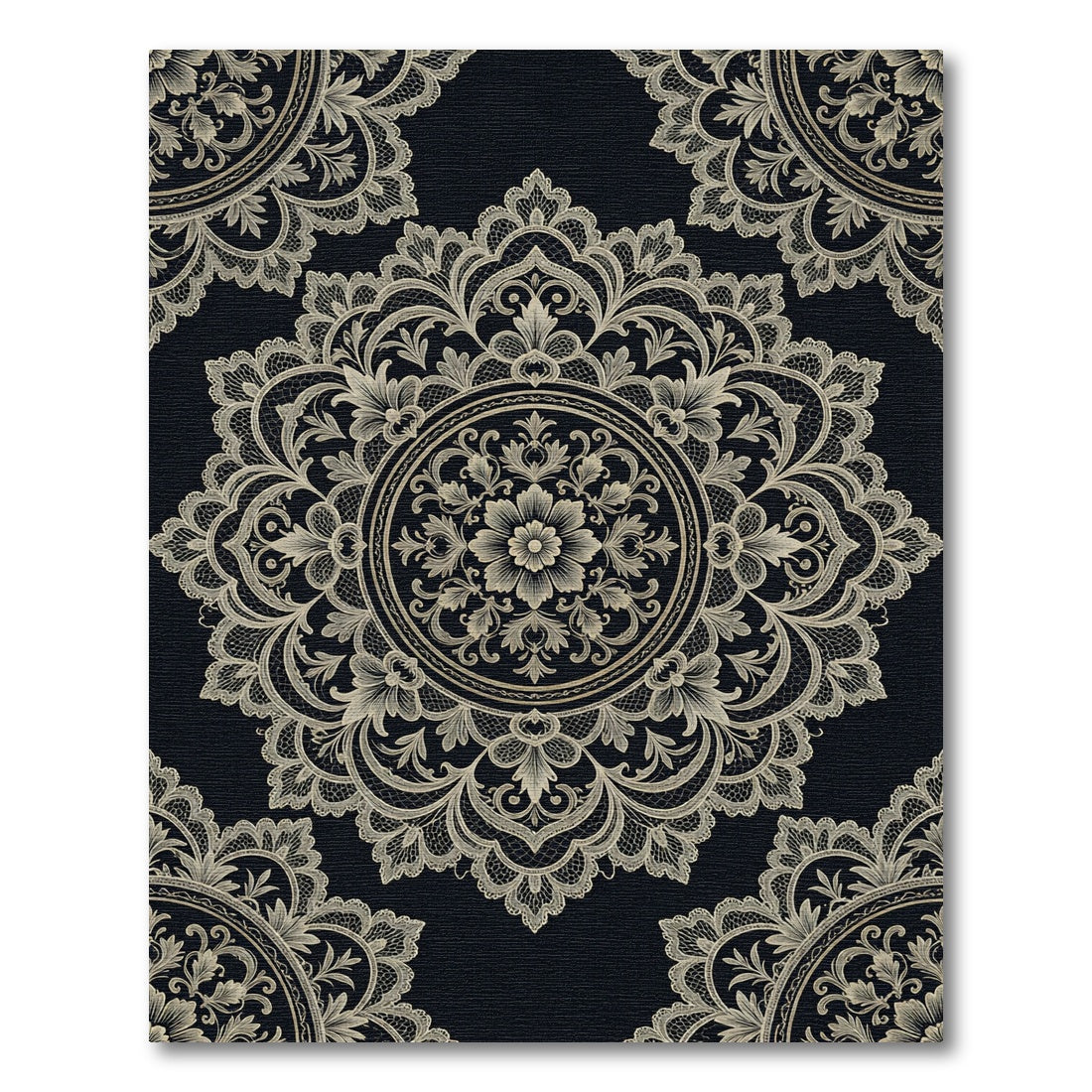 Elegant Black and Gold Lace Medallion Rug