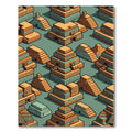 Isometric Aztec Gold and Teal Pyramids Rug