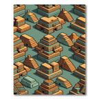 Isometric Aztec Gold and Teal Pyramids Rug