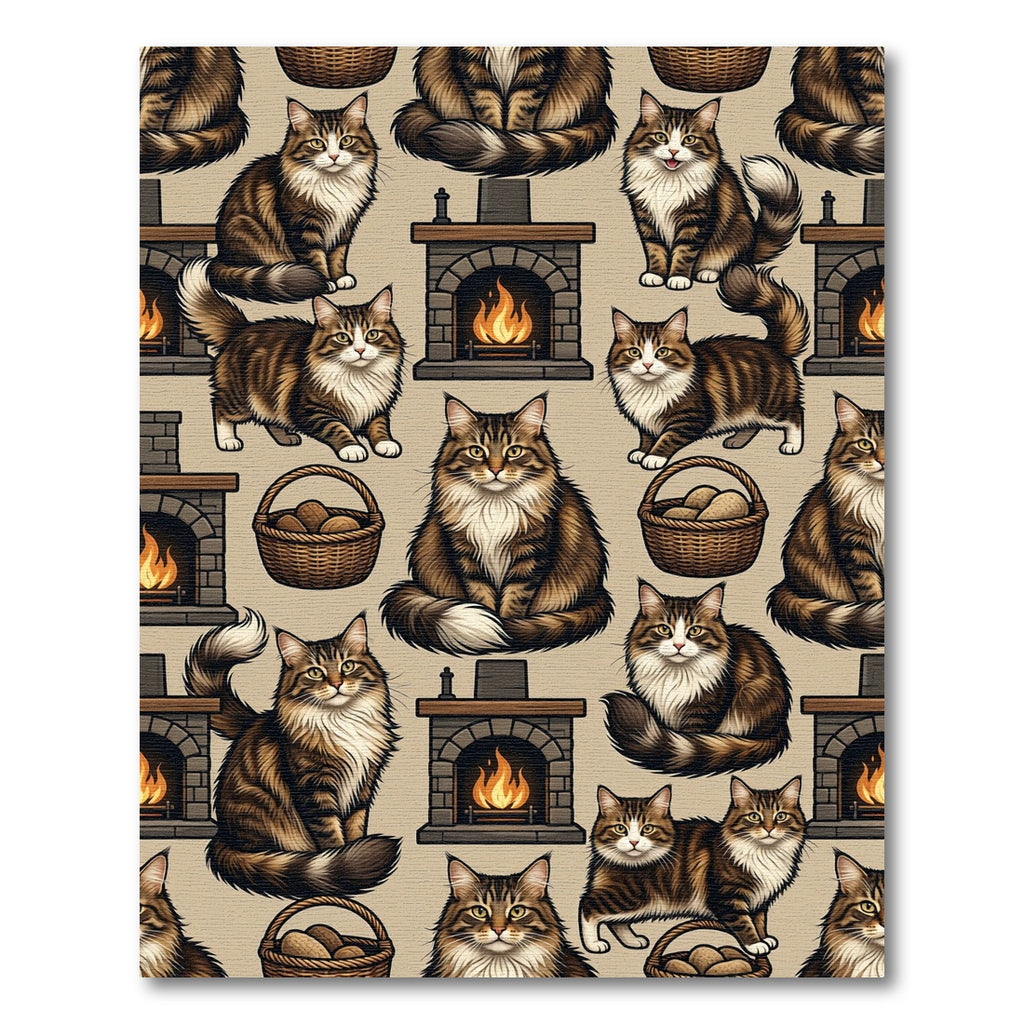 Cozy Tabby Cat Fireside Scene Rug