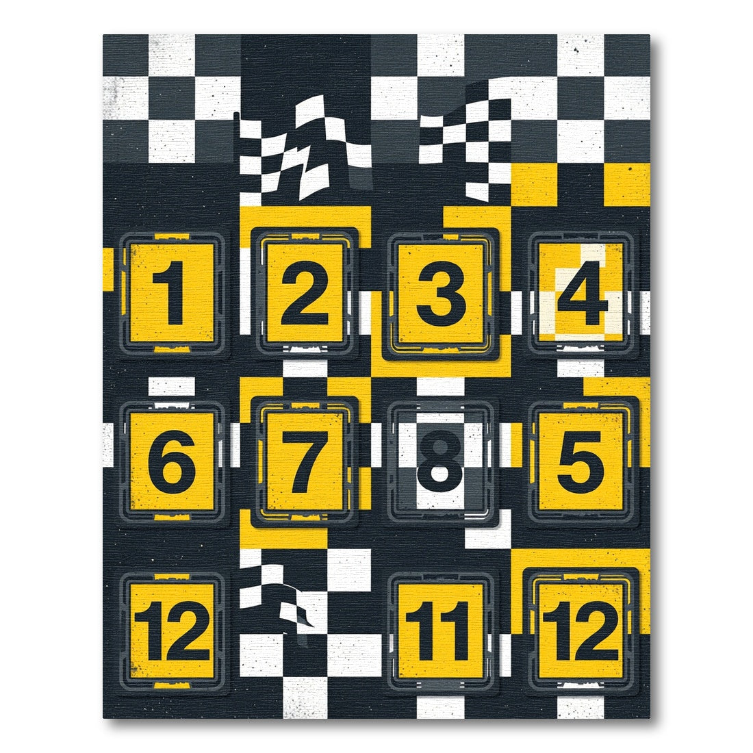 Checkerboard Racing Numeric Grid Yellow Black Rug