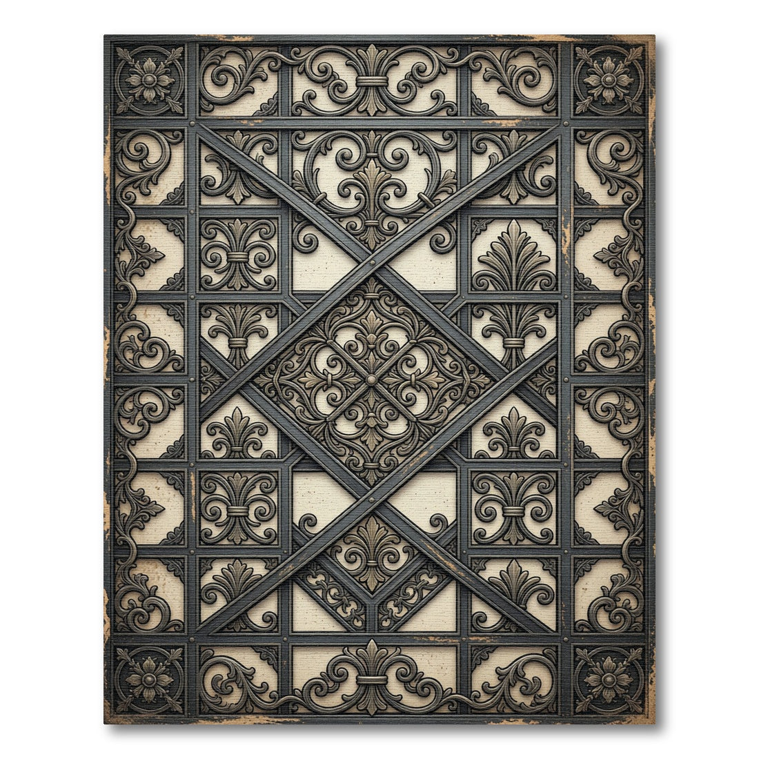 Ornate Gray Lattice Fleur-de-lis Rug