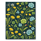 Whimsical Yellow Blue Green Floral Garden Rug