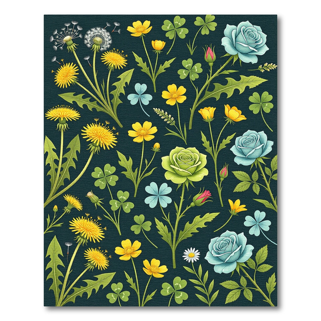 Whimsical Yellow Blue Green Floral Garden Rug
