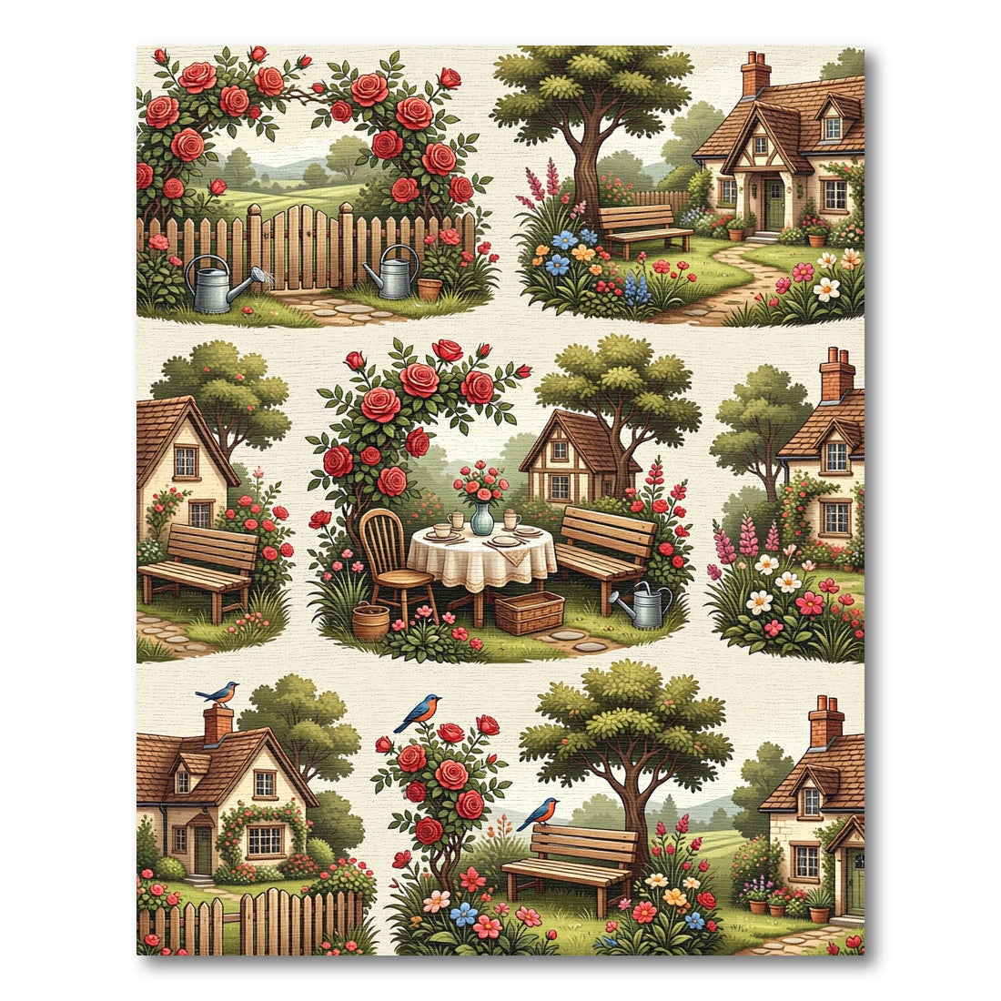 Charming Cottage Garden Red Roses Rug