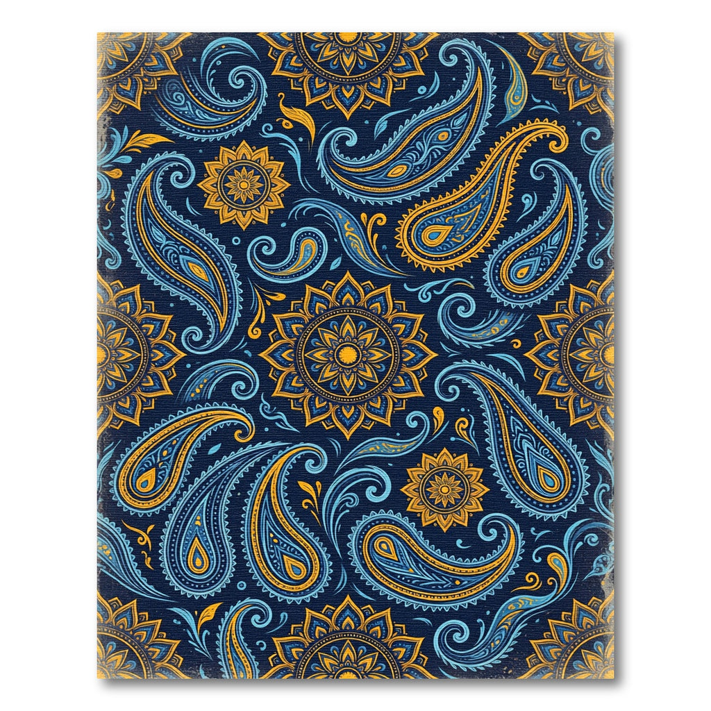 Indigo Blue Gold Paisley Floral Mandala Rug