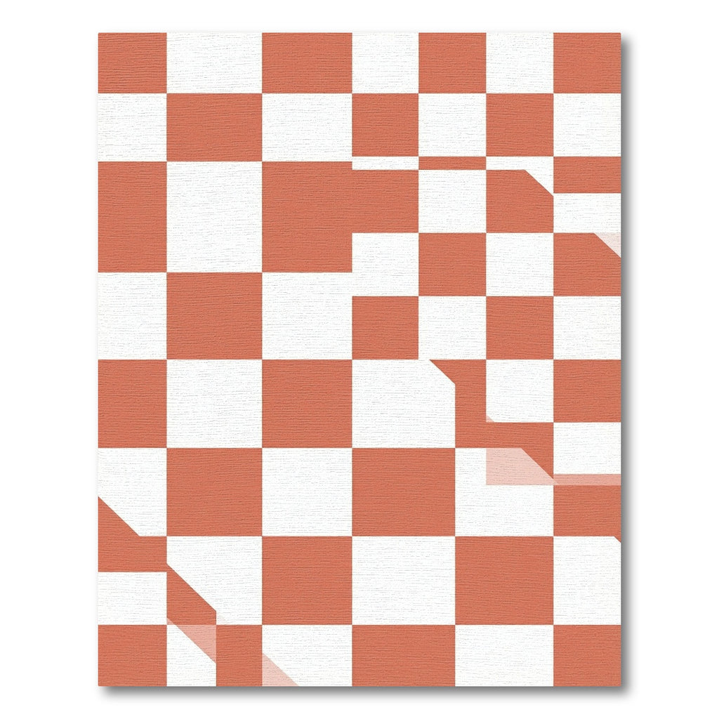 Modern Dusty Rose Checkered Grid Rug