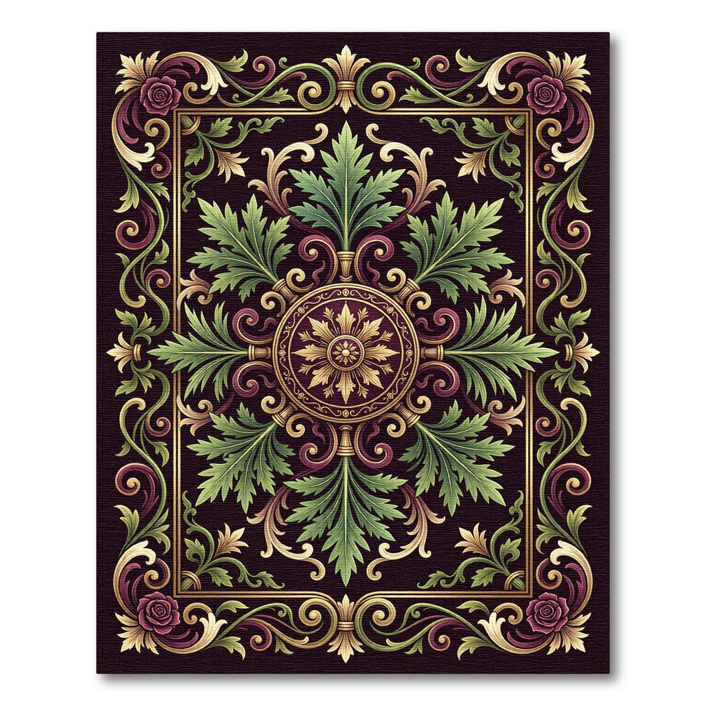 Gilded Plum Rose Scrollwork Floral Rug