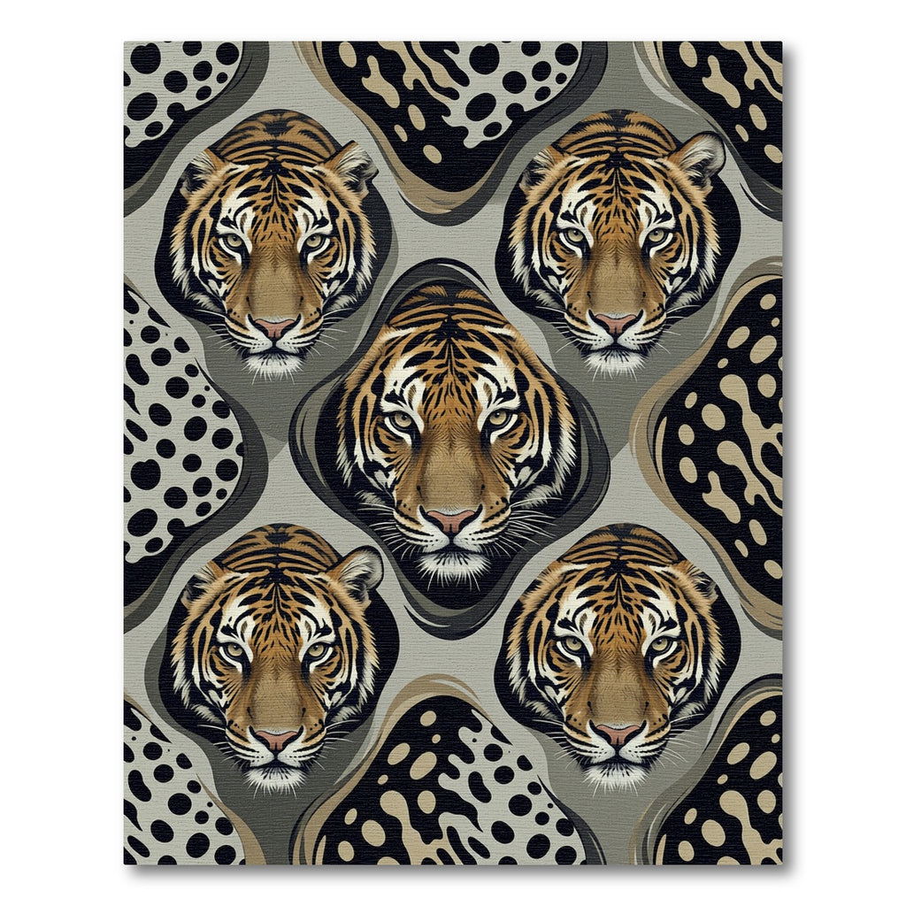 Ferocious Tiger Faces Brown Ochre Spots Rug