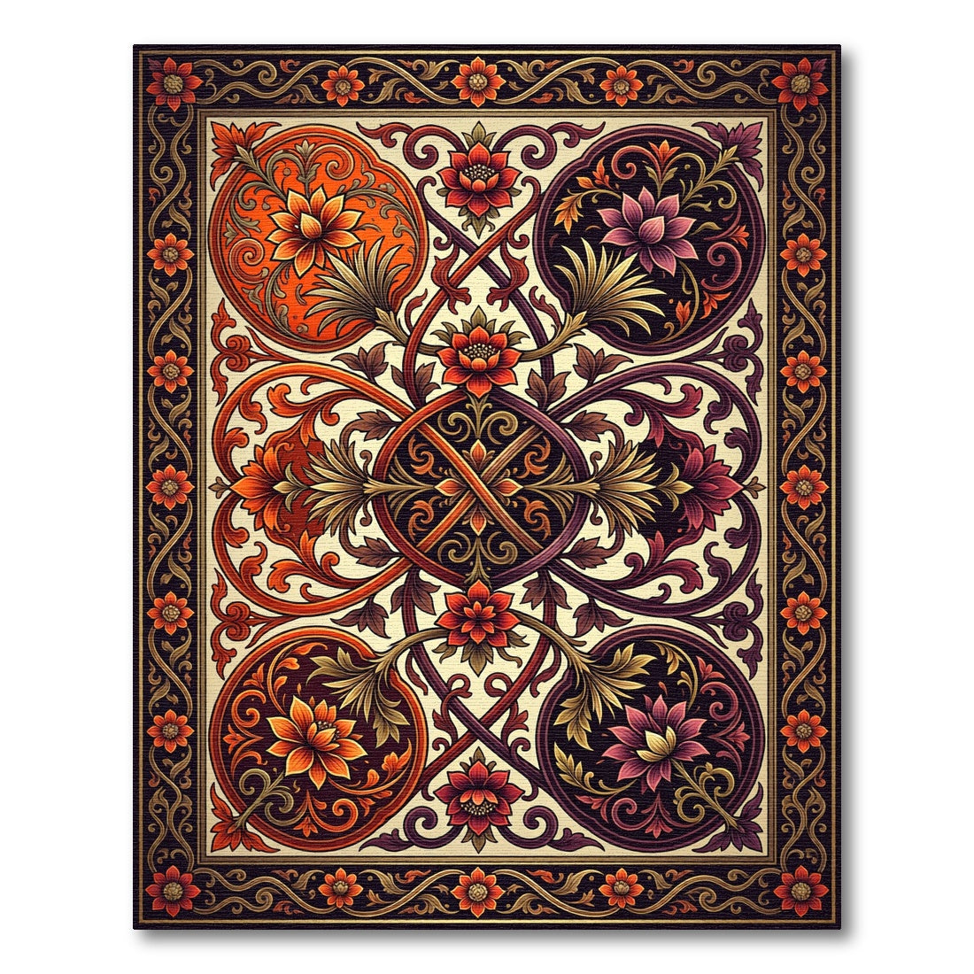 Symmetrical Floral Medallion in Sunset Hues Rug