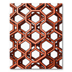 Geometric Burnt Orange Interlocking Hexagon Overlay Rug