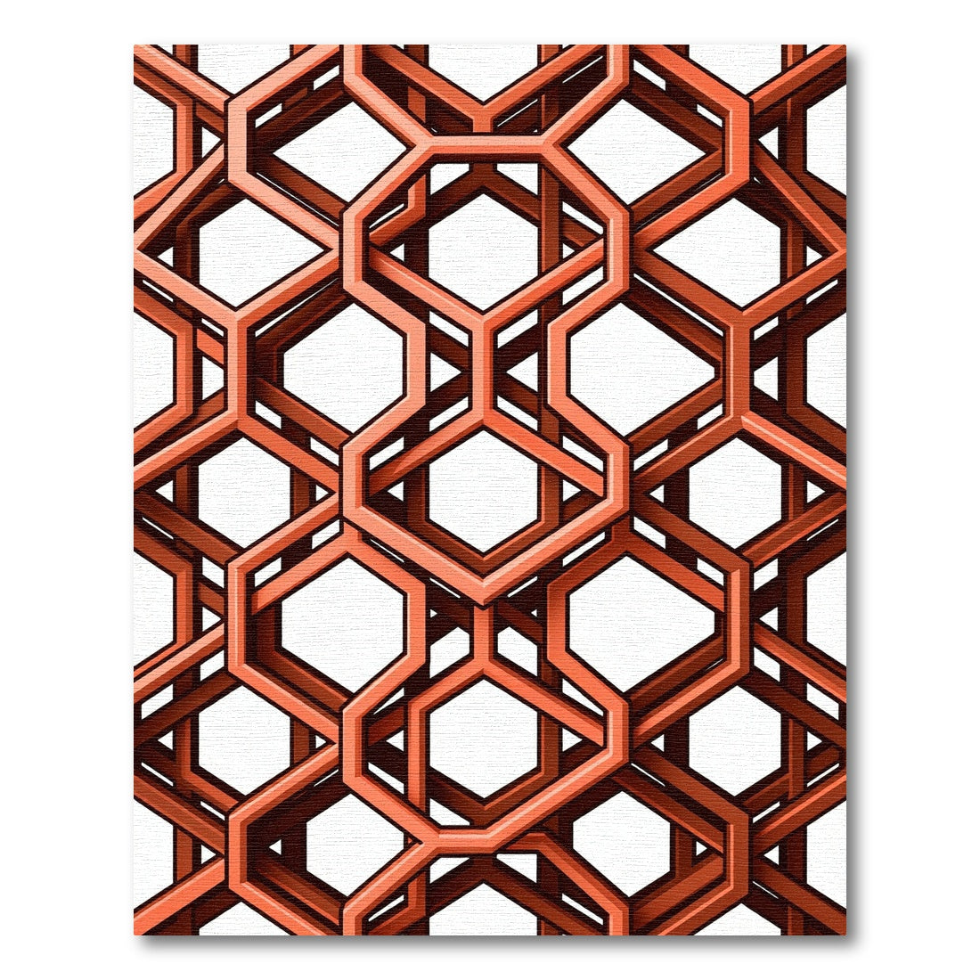 Geometric Burnt Orange Interlocking Hexagon Overlay Rug