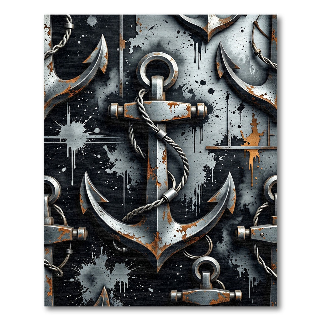 Industrial Rusty Metal Nautical Anchor Art Rug