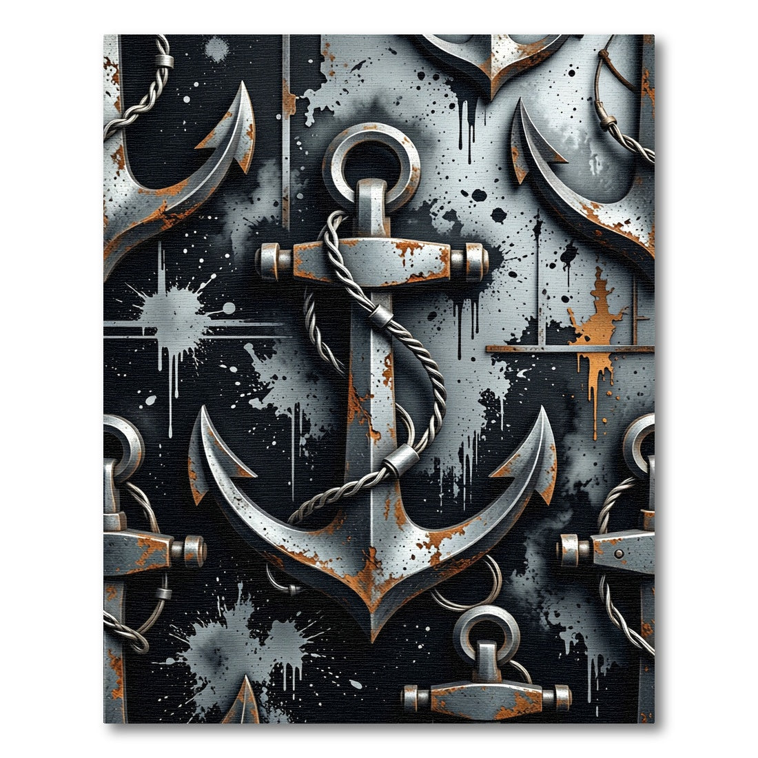 Industrial Rusty Metal Nautical Anchor Art Rug