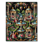 Baroque Garden Courtyard Fountain Scene Rug