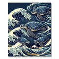 Japanese Sea Turtle Wave Scene Rug