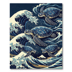 Japanese Sea Turtle Wave Scene Rug