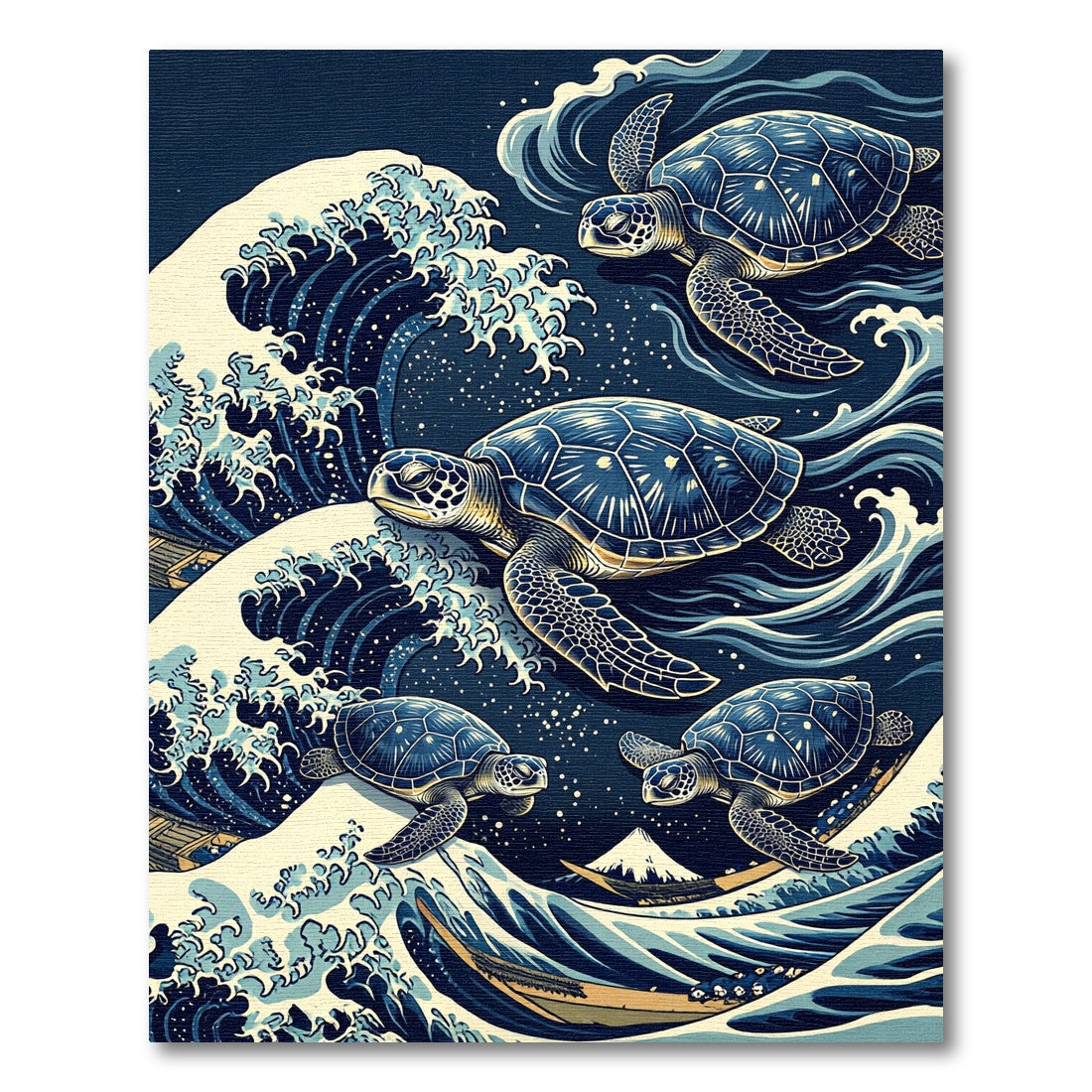 Japanese Sea Turtle Wave Scene Rug