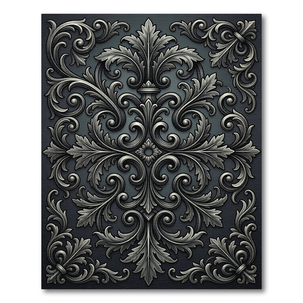 Ornate Silver Acanthus Scroll Work Rug