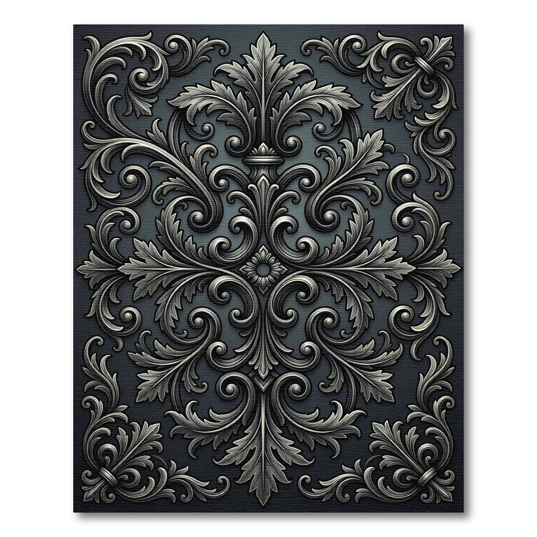 Ornate Silver Acanthus Scroll Work Rug