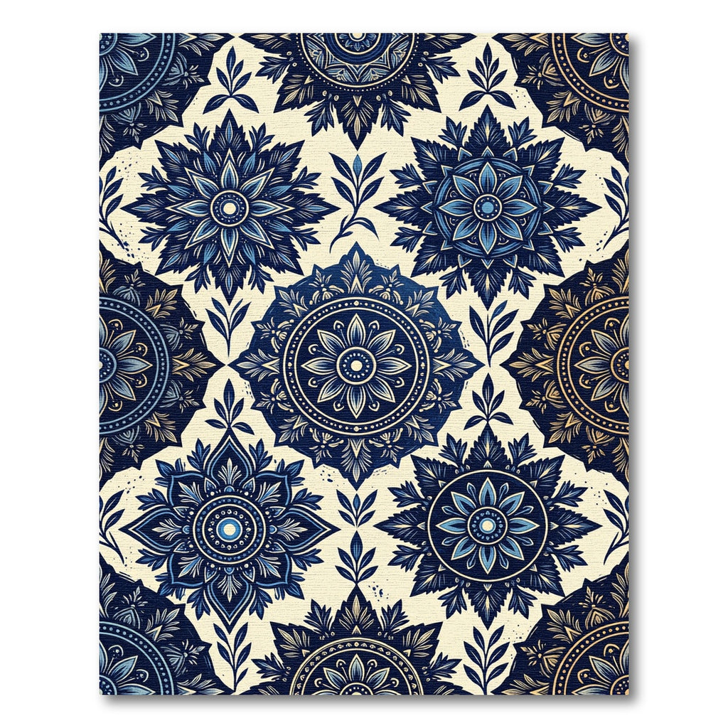 Deep Blue Floral Medallion Pattern Rug