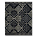 Ornate Silver Black Floral Medallion Rug