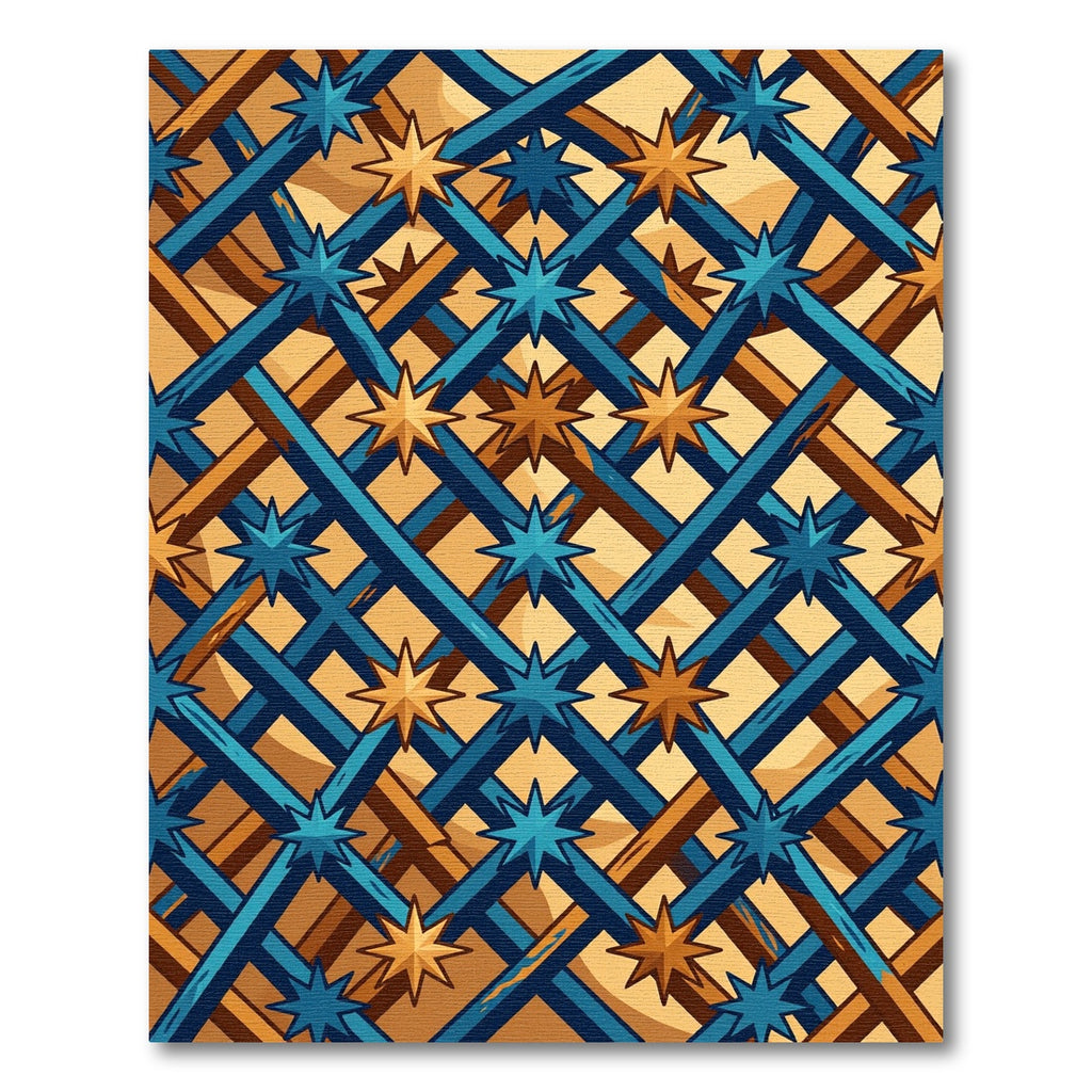 Geometric Blue and Golden Star Lattice Rug