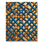 Geometric Blue and Golden Star Lattice Rug