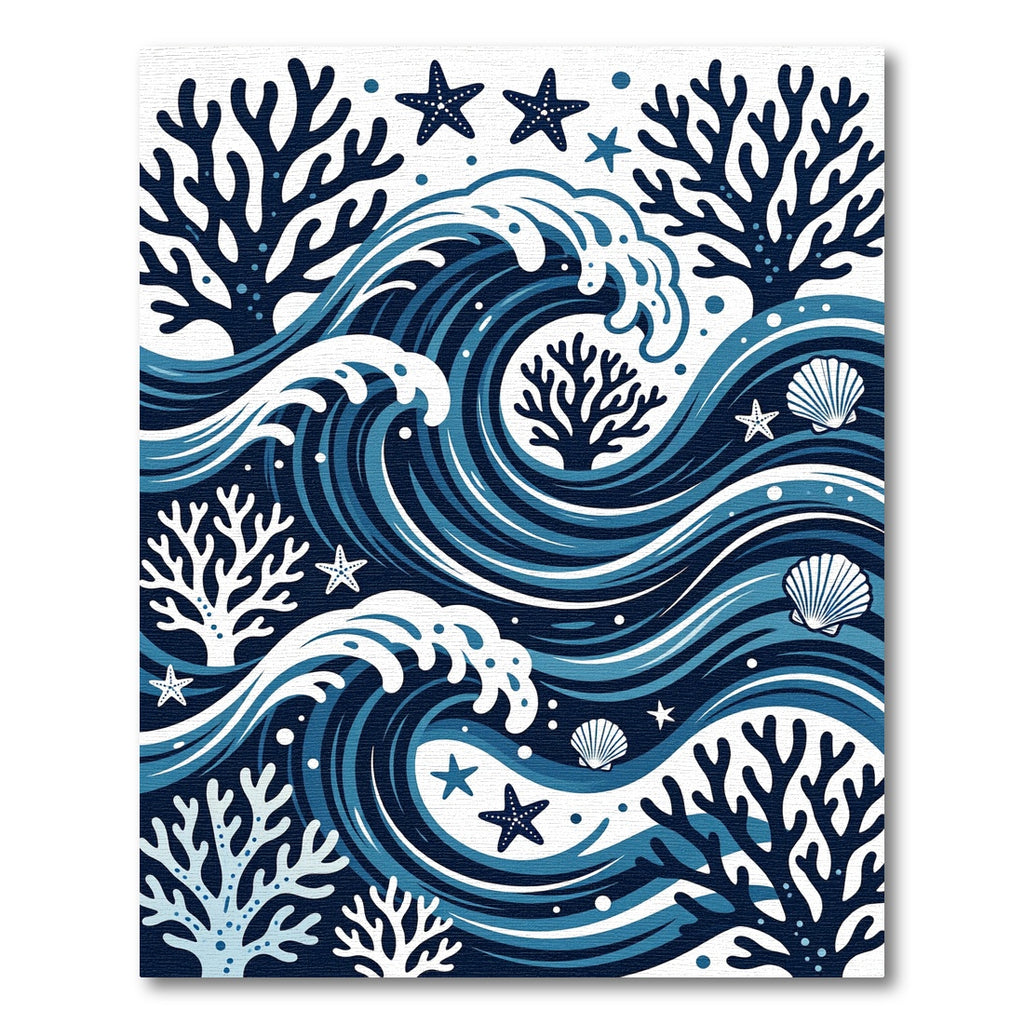 Coastal Deep Blue Coral Wave Rug