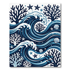 Coastal Deep Blue Coral Wave Rug