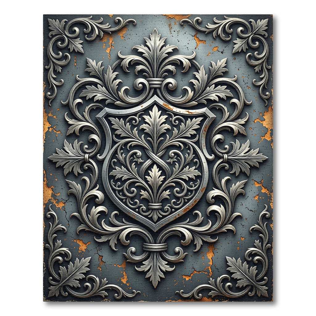 Silver Baroque Filigree Slate Damask Rug