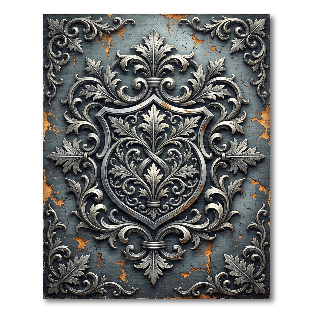 Silver Baroque Filigree Slate Damask Rug
