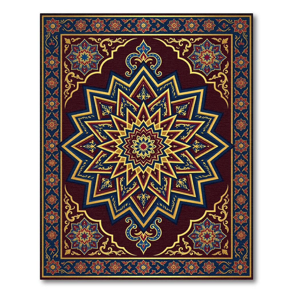Rich Crimson Geometric Star Medallion Rug