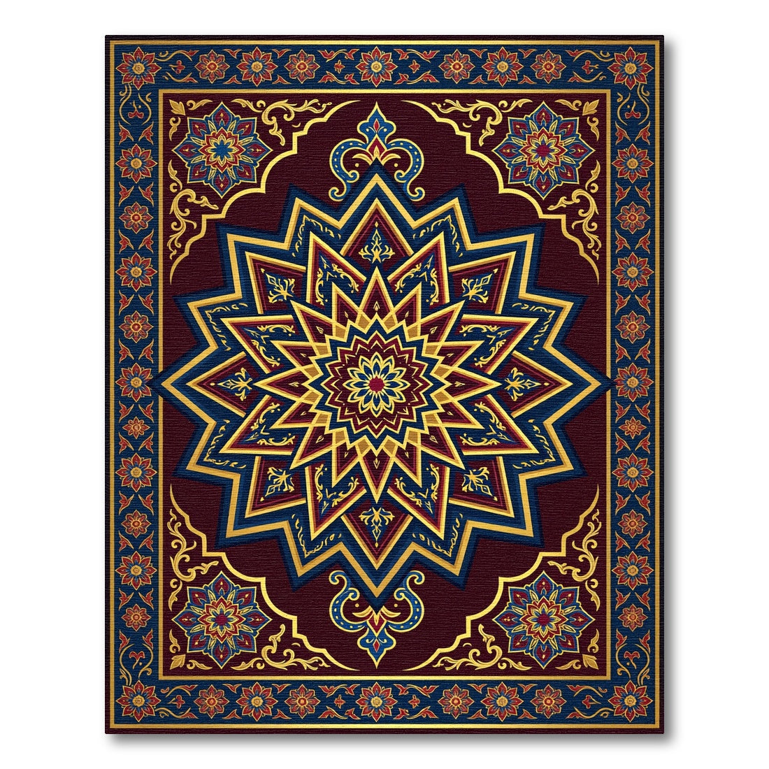 Rich Crimson Geometric Star Medallion Rug