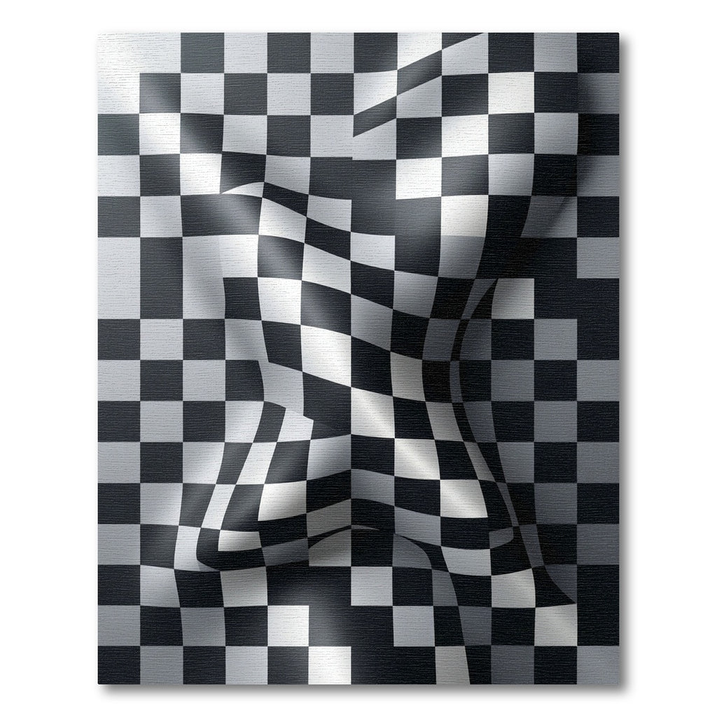 Modern Distorted Black White Checkered Rug