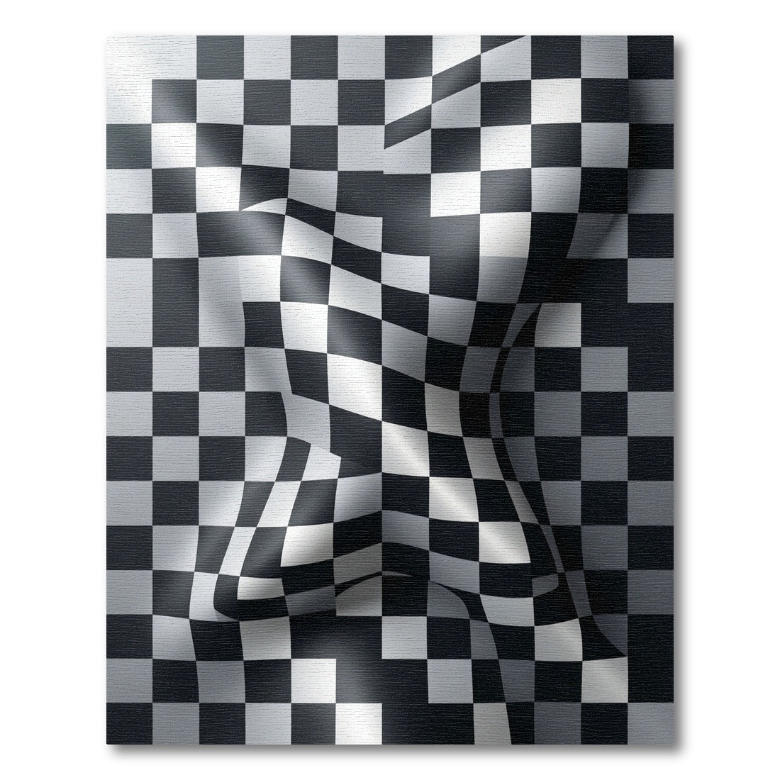 Modern Distorted Black White Checkered Rug