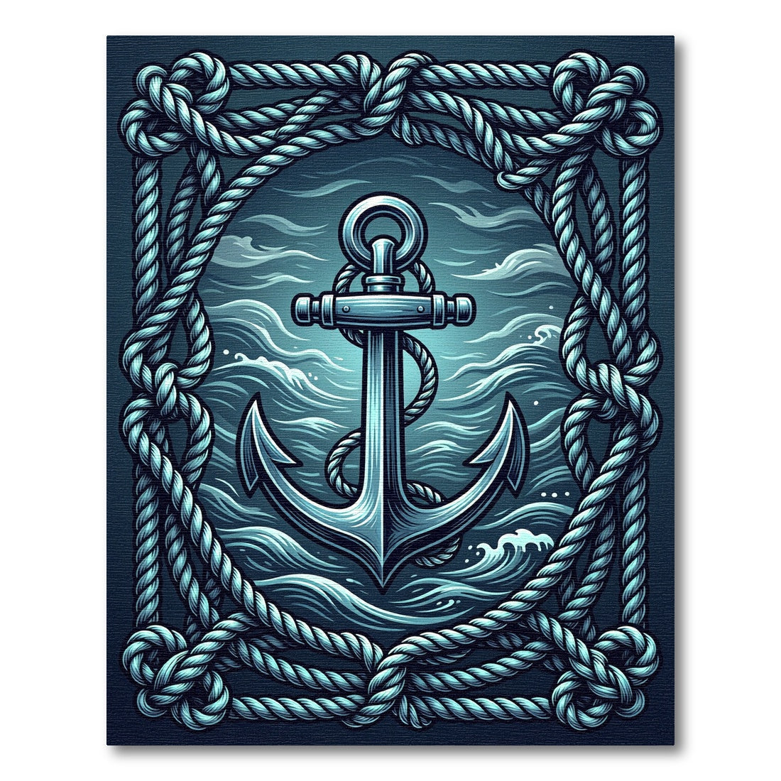 Blue Nautical Anchor Marine Rope Rug